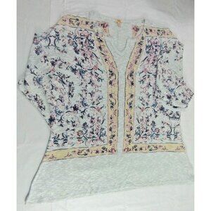 Reba Woman Metallic Silver White Floral Pullover Sweater w Rhinestones Womens 1X